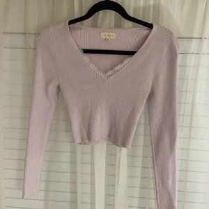 Pacsun La hearts light purple sweaters ribbed crop top lace long sleeve dainty